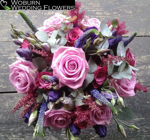 Rose, Astilbe and Lizzianthus hand tied bouquet.